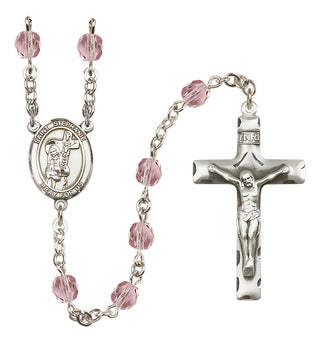Silver Plated 6mm Fire Polished Saint Stephanie Rosary in Light Amethyst