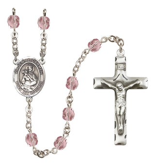 Silver Plated 6mm Fire Polished Virgen del Carmen Rosary in Light Amethyst
