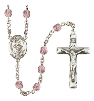 Silver Plated 6mm Fire Polished Saint Christian Demosthenes Rosary in Light Amethyst