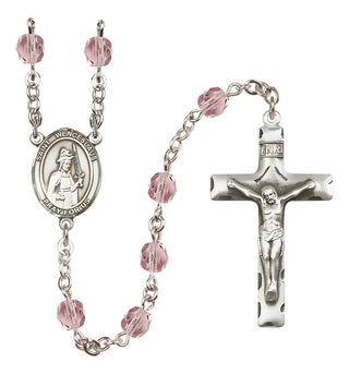 Silver Plated 6mm Fire Polished Saint Wenceslaus Rosary in Light Amethyst