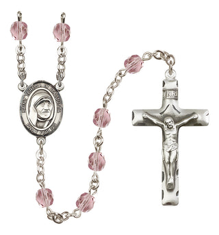 Silver Plated 6mm Fire Polished Saint Teresa of Calcutta Rosary in Light Amethyst