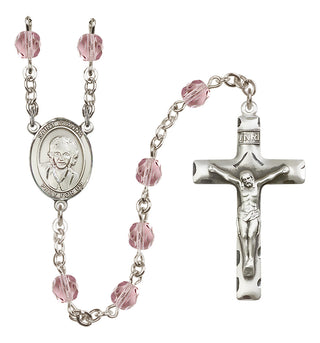 Silver Plated 6mm Fire Polished Saint Gianna Beretta Molla Rosary in Light Amethyst