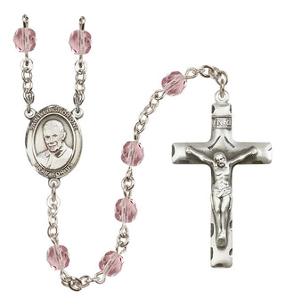 Silver Plated 6mm Fire Polished Saint Luigi Orione Rosary in Light Amethyst