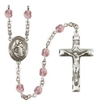 Silver Plated 6mm Fire Polished Saint Raymond of Penafort Rosary in Light Amethyst