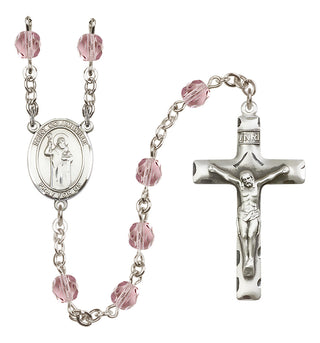 Silver Plated 6mm Fire Polished Saint Columbkille Rosary in Light Amethyst