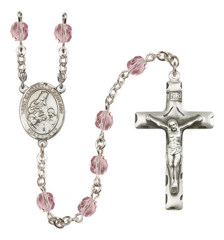 Silver Plated 6mm Fire Polished Saint Margaret of Scotland Rosary in Light Amethyst