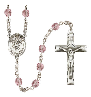 Silver Plated 6mm Fire Polished Saint Christopher/Dance Rosary in Light Amethyst