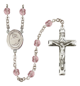 Silver Plated 6mm Fire Polished Saint Sebastian/Gymnastics Rosary in Light Amethyst