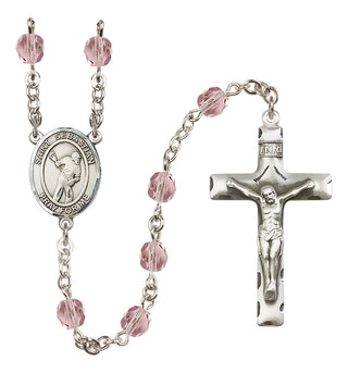 Silver Plated 6mm Fire Polished Saint Sebastian/Lacrosse Rosary in Light Amethyst