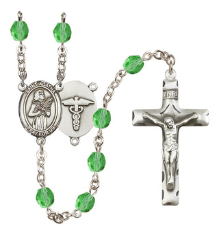Silver Plated 6mm Fire Polished Saint Agatha / Nurse Rosary in Peridot