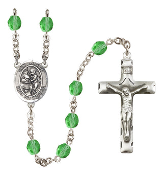Silver Plated 6mm Fire Polished San Antonio Rosary in Peridot