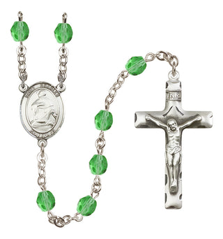 Silver Plated 6mm Fire Polished Saint Charles Borromeo Rosary in Peridot