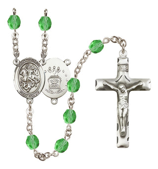 Silver Plated 6mm Fire Polished Saint George / Air Force Rosary in Peridot