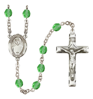 Silver Plated 6mm Fire Polished Saint Maria Faustina Rosary in Peridot