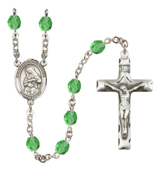 Silver Plated 6mm Fire Polished Our Lady of Providence Rosary in Peridot