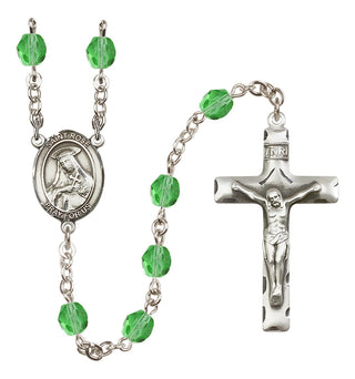 Silver Plated 6mm Fire Polished Saint Rose of Lima Rosary in Peridot
