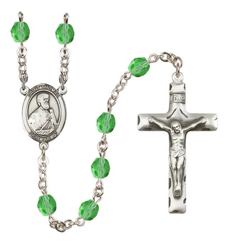 Silver Plated 6mm Fire Polished Saint Thomas the Apostle Rosary in Peridot