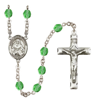 Silver Plated 6mm Fire Polished Saint Julie Billiart Rosary in Peridot