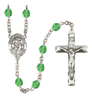 Silver Plated 6mm Fire Polished Angel de la Guardia Rosary in Peridot
