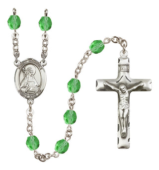 Silver Plated 6mm Fire Polished Saint Bridget of Sweden Rosary in Peridot
