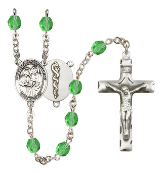 Silver Plated 6mm Fire Polished Saints Cosmas & Damian / Doctors Rosary in Peridot