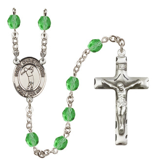 Silver Plated 6mm Fire Polished Saint Christopher/Golf Rosary in Peridot