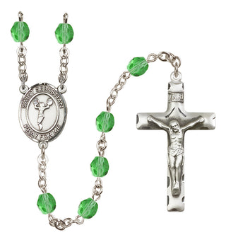 Silver Plated 6mm Fire Polished Saint Sebastian/Cheerleading Rosary in Peridot