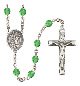 Silver Plated 6mm Fire Polished San Martin Caballero Rosary in Peridot