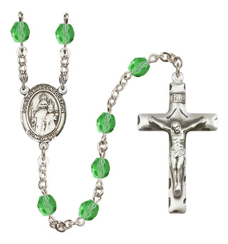 Silver Plated 6mm Fire Polished Our Lady of Consolation Rosary in Peridot