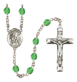 Silver Plated 6mm Fire Polished Saint Polycarp of Smyrna Rosary in Peridot