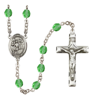 Silver Plated 6mm Fire Polished Saint Vitus Rosary in Peridot