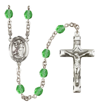 Silver Plated 6mm Fire Polished Saint Rocco Rosary in Peridot