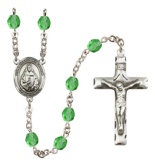 Silver Plated 6mm Fire Polished Saint Theodora Rosary in Peridot