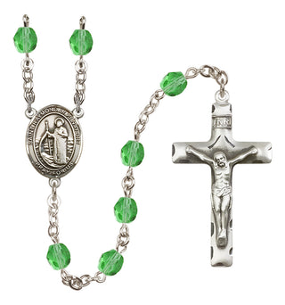 Silver Plated 6mm Fire Polished Saint Raymond of Penafort Rosary in Peridot