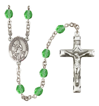 Silver Plated 6mm Fire Polished Our Lady of Assumption Rosary in Peridot