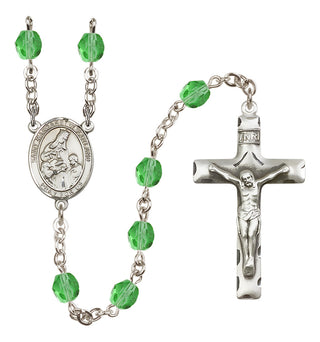 Silver Plated 6mm Fire Polished Saint Margaret of Scotland Rosary in Peridot