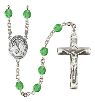 Silver Plated 6mm Fire Polished Saint Mary Magdalene of Canossa Rosary in Peridot