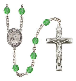 Silver Plated 6mm Fire Polished Saint Kateri Tekakwitha Rosary in Peridot