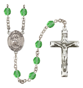 Silver Plated 6mm Fire Polished Saint Ephrem Rosary in Peridot