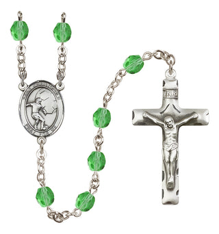 Silver Plated 6mm Fire Polished Saint Christopher/Soccer Rosary in Peridot