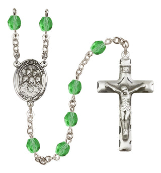 Silver Plated 6mm Fire Polished Saint Christopher / Choir Rosary in Peridot