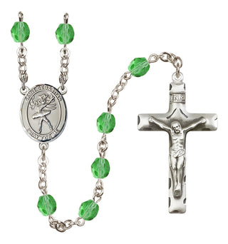Silver Plated 6mm Fire Polished Saint Sebastian / Dance Rosary in Peridot