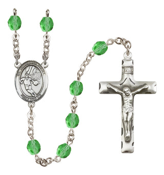 Silver Plated 6mm Fire Polished Guardian Angel/Basketball Rosary in Peridot