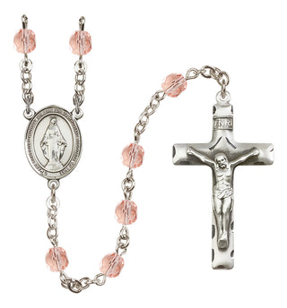 Silver Plated 6mm Fire Polished Miraculous Rosary in Pink