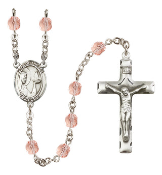 Silver Plated 6mm Fire Polished Our Lady Star of the Sea Rosary in Pink