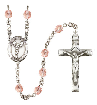 Silver Plated 6mm Fire Polished Saint Christopher/Cheerleading Rosary in Pink