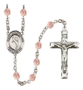 Silver Plated 6mm Fire Polished Saint Christopher/Martial Arts Rosary in Pink