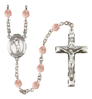 Silver Plated 6mm Fire Polished Saint Sebastian/Golf Rosary in Pink