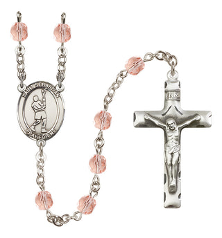 Silver Plated 6mm Fire Polished Saint Sebastian/Lacrosse Rosary in Pink