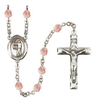 Silver Plated 6mm Fire Polished Saint Sebastian / Archery Rosary in Pink